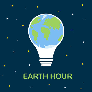 Earth hour. Planet in lamp. Flat illustration
