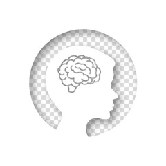 Boy head brain sign icon. Conceptual illustration of migraine in people. Silhouette of a child. Vector clipart illustration. Paper cut on transparent background