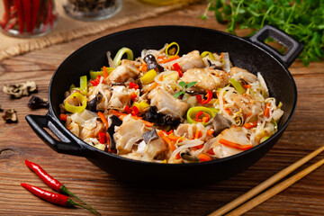 Chinese style cod, prepared in a wok