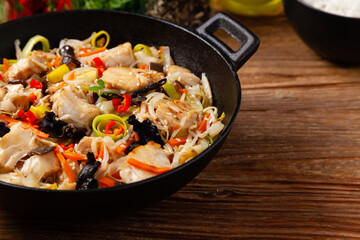 Chinese style cod, prepared in a wok