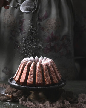 Bundt cake with dusting powdered sugar