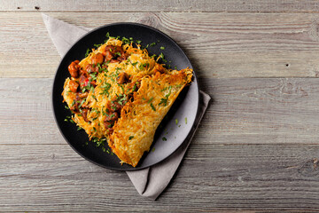Hungarian potato pancake with goulash