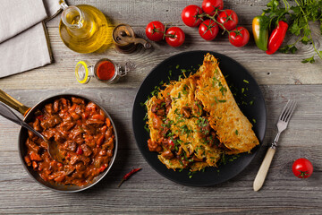 Hungarian potato pancake with goulash