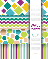 Set of patterns for wallpaper. Hipster stile geometric background.