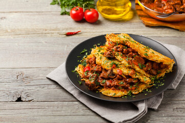Hungarian potato pancake with goulash
