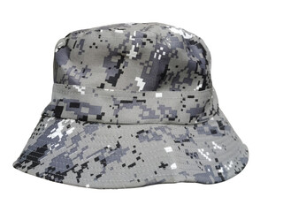 military camouflage bucket hat isolated on white
