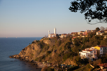 Fototapeta na wymiar Black sea view with Anatolian fortress lighthouse