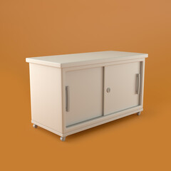 White Bathroom Cabinet in Orange Background, 3d Rendering