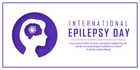 World International Epilepsy Day. White banner with a silhouette of a girl. Vector illustration in paper cut style