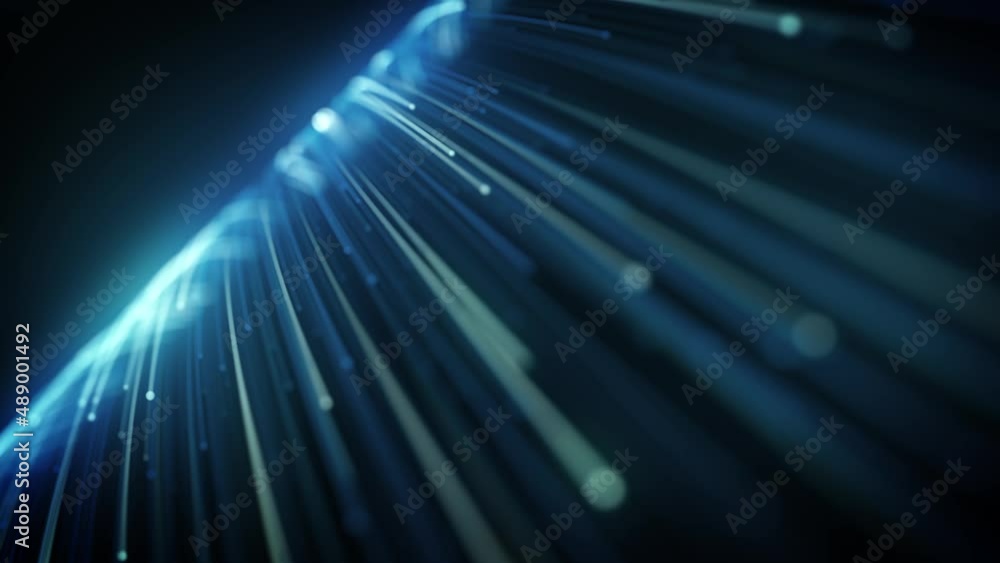 Poster abstract light fiber strings flowing background loop/ 4k animation of an abstract wallpaper technolo