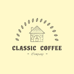 Classic coffee shop vintage design logo. Rural coffee shop logo