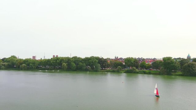 Munster: Aerial view of city in Germany, Recreational lake M&uuml;nstersche Aa (Aasee) - landscape panorama of Europe from above