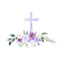 Watercolor hand painted easter cross - 489002804