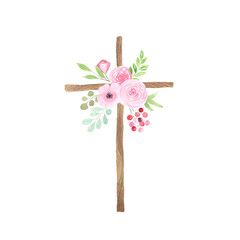 Watercolor hand painted easter cross - 489002806