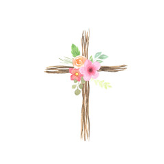 Watercolor hand painted easter cross - 489002814