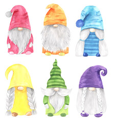 Watercolor cute cartoon spring easter gnome set