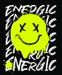distorted typography with smiling face icon Vector design for t-shirt graphics, banner, fashion prints, slogan tees, stickers, flyer, posters and other creative uses	