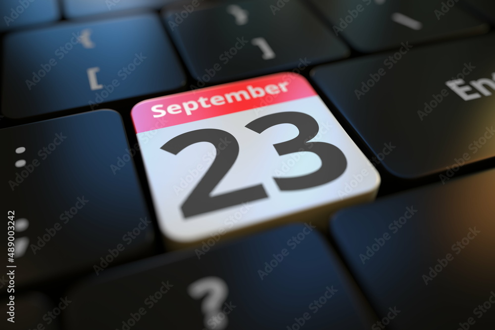 Poster september 23 date on a keyboard key, 3d rendering
