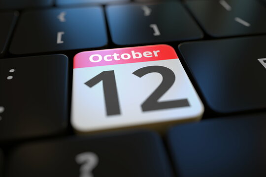 October 12 date on a keyboard key, 3d rendering