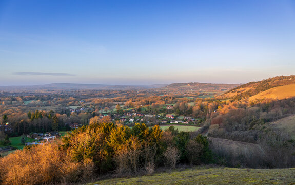 Calm morning dawn view from Colley Hill Reigate on the Surrey Hills North Downs south east England