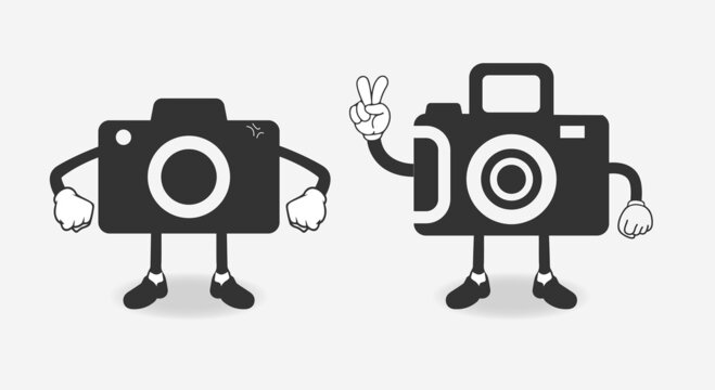 Camera cartoon character icon. happy and angry cartoon character vector. set of Camera cartoon character vector illustration. Digital camera mascot vector.
