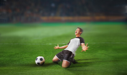 soccer match. A player shooting on goal