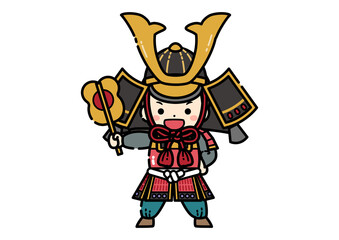 鎧兜を身に付けた子供のイラスト　端午の節句　こどもの日　五月人形