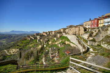 Panoramic view on the ruins of Montecalvo Irpino, an abandoned village in the mountains of the...