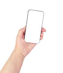 Phone layout. Hand holding a mobile phone