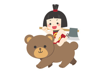 熊に乗っている金太郎のイラスト　端午の節句　こどもの日／線画なし