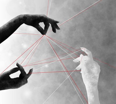 Hands playing with a string. Abstract silhouette art