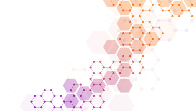 Hexagons pattern background. Genetic research, molecular structure. Chemical engineering. Concept of innovation technology. Used for design healthcare, science and medicine background © natrot