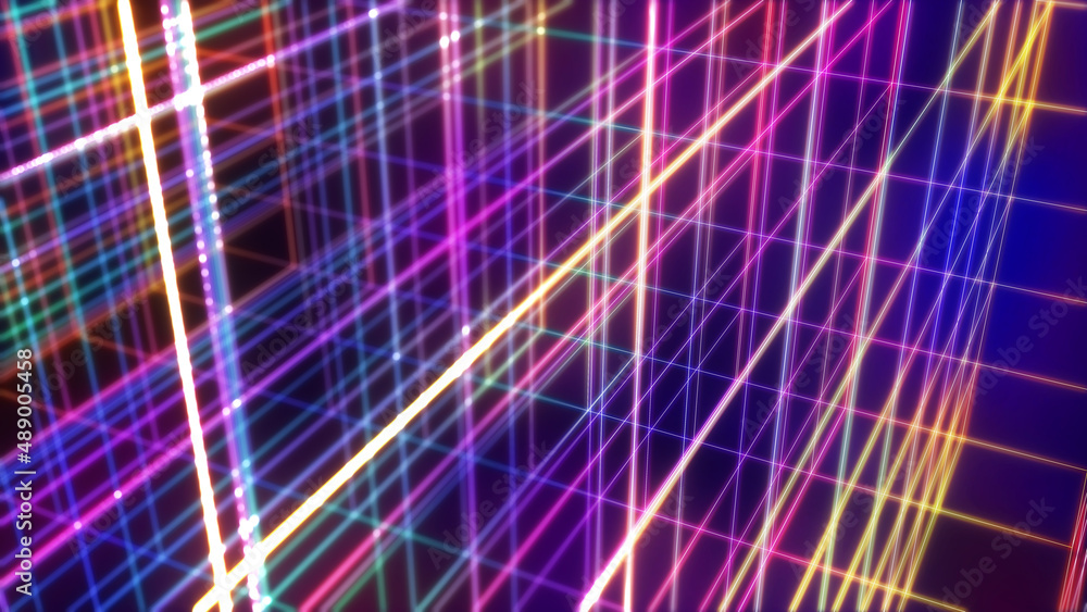 Poster abstract background multicolored light streaks,data connection,square laser light,3d rendering