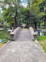 Vertical view of a concrete bridge located in the Agua Azul park in Guadalajara