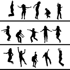 Collections of jumping children silhouettes