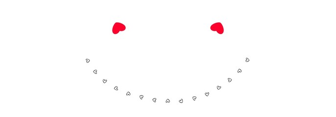 Illustration red hearts eyes and white smiley with teeth on white background. 17 hearts