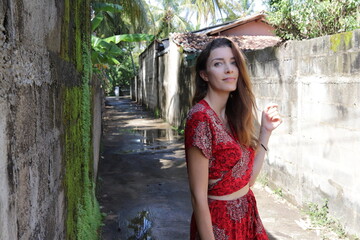 portrait of a woman in a dress in sri lanka 