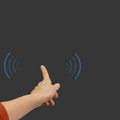 Woman hand touching free wi-fi signal isolated on black background