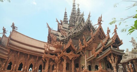 Sanctuary of Truth (Prasat Sut Ja-Tum), beautiful wooden temple by the sea on the outskirts of Pattaya Thailand, Amazing Thailand travel concept.