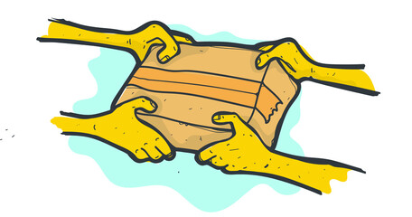 Vector illustration of hands giving packaging