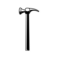 Hammer in monochrome style. Design element for emblem, sign, badge, logo. Vector illustration
