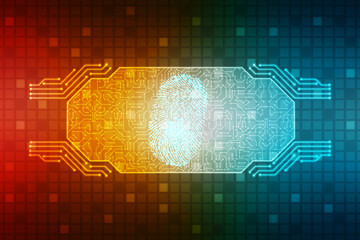 Abstract security system concept with fingerprint on technology background, Fingerprint Scanning Identification System. Biometric Authorization and Business Security Concept