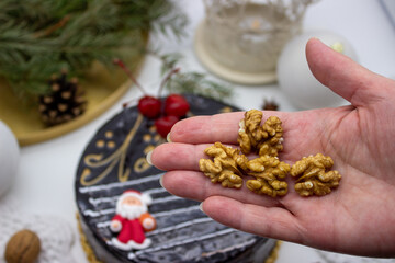 Delicious chocolate cake with Santa
