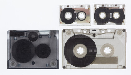 vintage audio cassettes isolated on white background