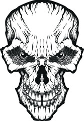 Obraz premium Human Skull Vector Illustration for T-shirt design, wall art, graphic works, tattoos, and prints