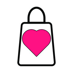 tote bag icon with pink love heart symbol.