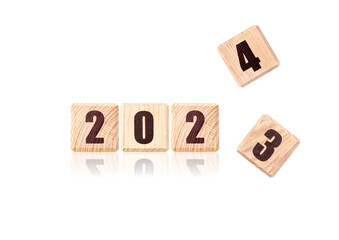 New Year's Eve 2024 on wooden cubes.