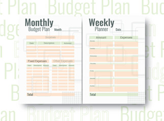 Monthly budget plan and weekly planner