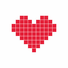 Red simple heart from mosaic pixel square parts - vector illustration. 