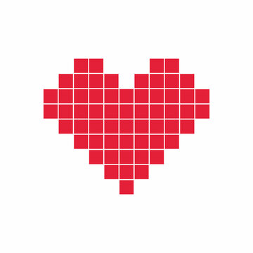 Red simple heart from mosaic pixel square parts - vector illustration. 